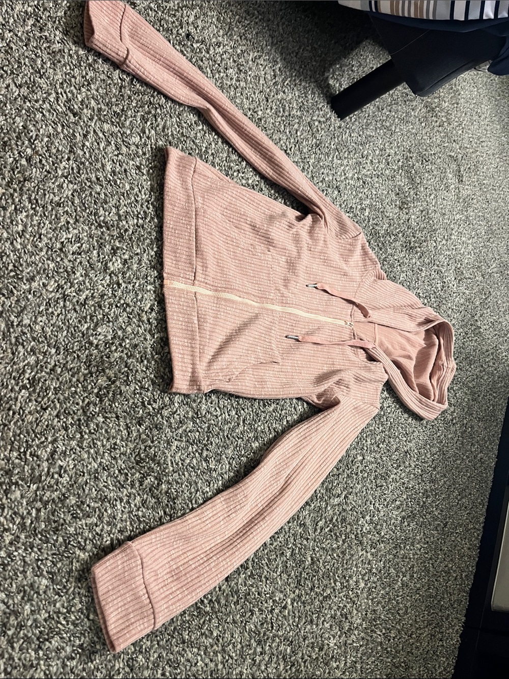 Women's Ribbed Zip-Up Hoodie in Dusty Pink